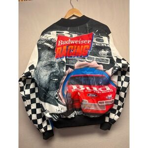 Chalk Line Bomber Jacket Mens Black White Bill Elliott #11 Budweiser Racing L